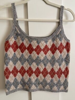 Lush Argyle Sweater Knit Tank Top Plush Clueless Vibe Y2K Academia Schoolgirl L